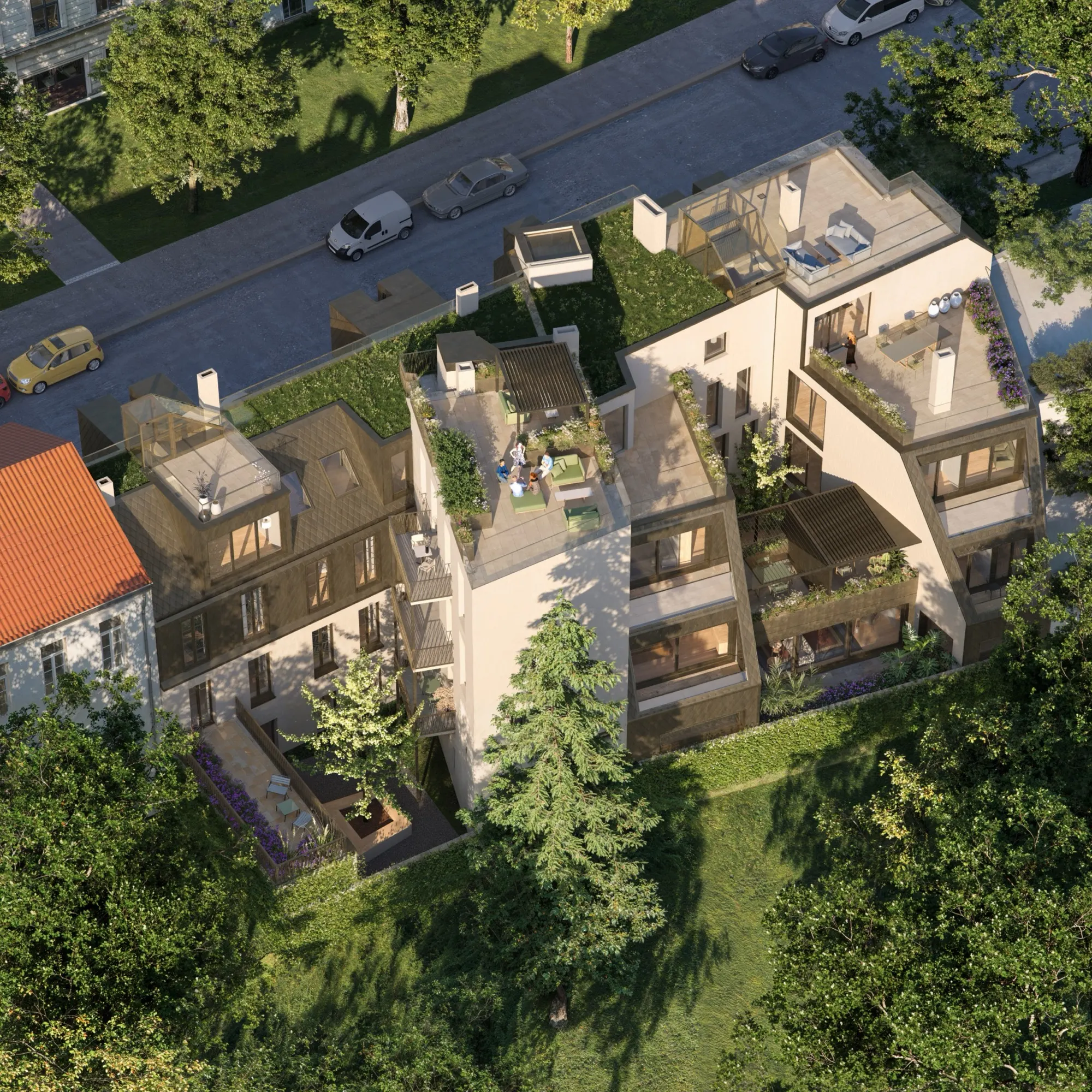 Luftbild des Hauses und des Blockinneren