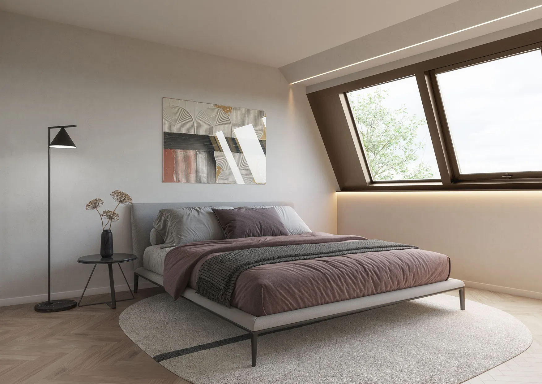 Schlafzimmer unter der Dachschräge