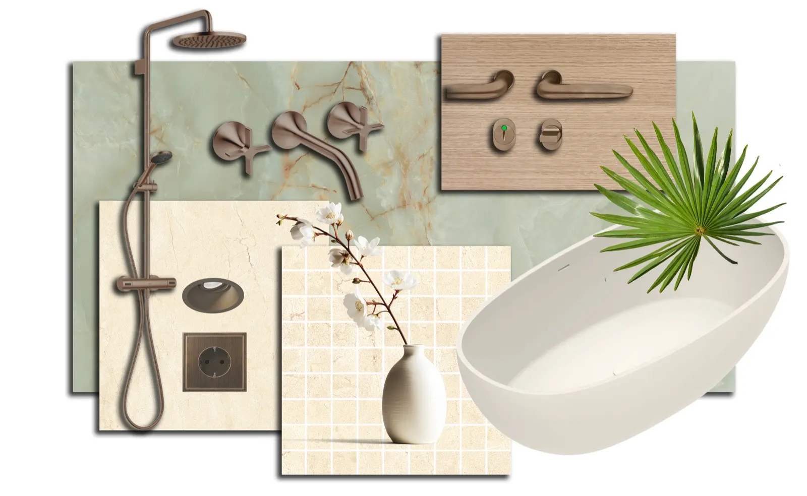 Bad-Linie Onice: Feinsteinzeug in Onyx-Optik mit Bronze-Armaturen
